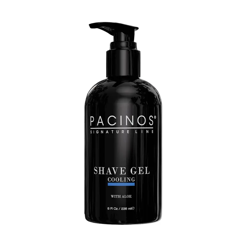 Pacinos Signature Line 8 fl oz Shave Gel with Aloe & Mentha Piperita (Peppermint) Oil - US Men's Cooling Water Razor Foam for Irritation Relief, Skin Conditioning, Cleansing, Fresh Moisturized Skin, Smoothness