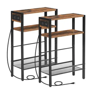 HOOBRO Set of 2 Small Narrow Side Table with Charging Station Adequate Space, Skinny End Table Slim Nightstand with USB Ports Outlet, Sofa Beside Table with Storage Shelf#SpringSale #BigSpringSale