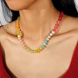 Handmade natural stone bead necklace with color gradient design, European and American style versatile collarbone chain, the first choice for gift giving