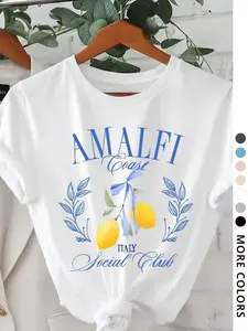 Women's Lemon Print Round Neck Tee, Casual Style Tee, Casual Short Sleeve Crew Neck T-Shirt for Summer, Fashion Women's Top for Daily Wear, Womenswear, Casual Tee Tops
