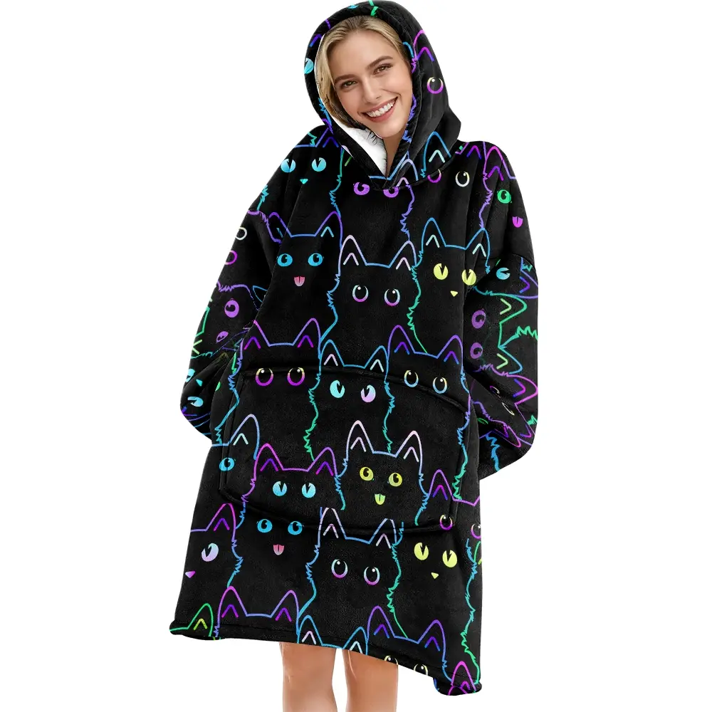 hoodie blanket，Wearable Blanket，Cat Hooded Blanket, Wearable Plush Throw, Adult Women's Cat Hoodie Blanket, Warm Cozy Comfortable Gift for Girlfriend Mom Wife，Christmas Gift,Valentine's Day gift
