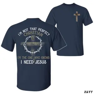 Faith Based Christian Shirt I Need Jesus Quote Tee, Cross Crown of Thorns Design, Inspirational Religious Graphic T-Shirt, Unisex Casual Top, Gift for Men Women Church Lovers