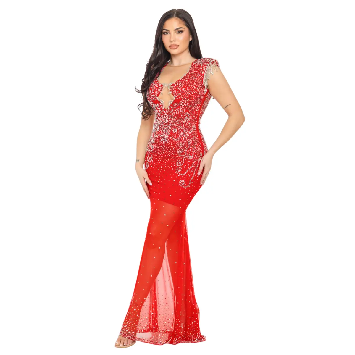 Rhinestone Mesh Mermaid Gown with Sheer Train & Beaded Shoulders Deep V Evening Dress | Black, Red & White - TikTok Shop Rhinestone Mesh Mermaid Gown with Sheer Train & Beaded Shoulders Deep V Evening Dress | Black, Red & White - TikTok Shop