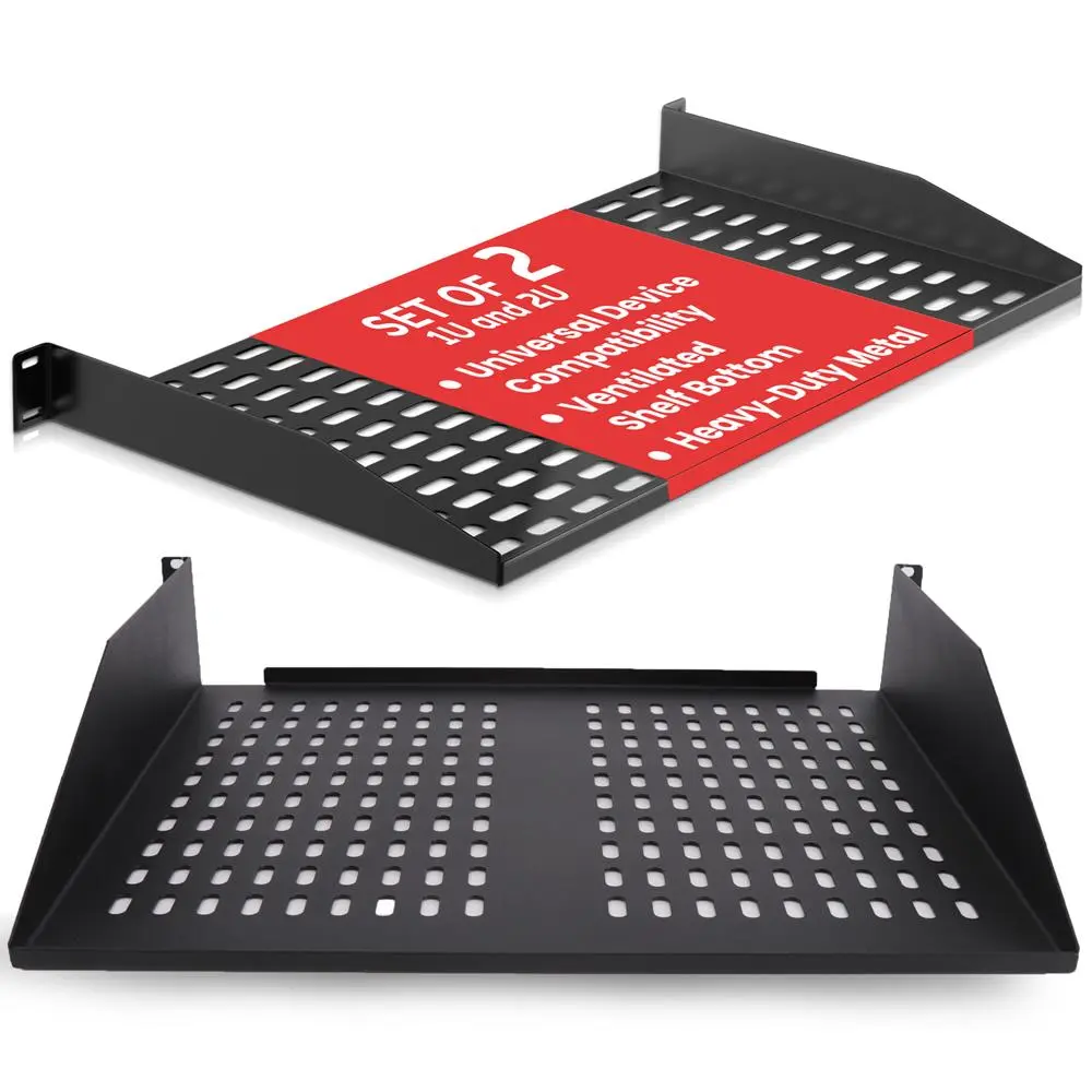 19" Durable Metal Server Rack Shelf - 2 Pack | Ventilated Steel Rack Mount Tray with 110lbs Capacity - Heavy Duty Universal Rack for Stage & Studio Use