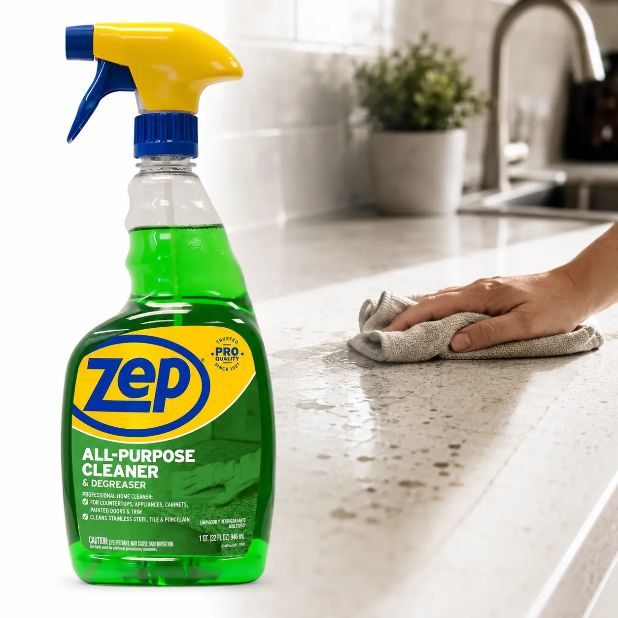 ZEP 32 oz. All-Purpose Cleaner and Degreaser, Multi-Purpose Kitchen and Bathroom Cleaner, Cuts Through Grease and Soap Scum, Spray Wait 1 Minute and Wipe, For Countertops Tile Stainless Steel.