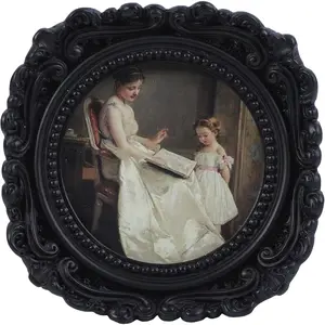 Picture Frames 3x3 Round Black - Antique Ornate Small Picture Frames with Hooks and Easel Stand Wallet Size Victorian Decor for Gallery Wall and Tabletop