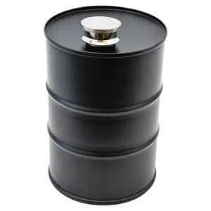 Novelty Oil Barrel Flask, Stainless Steel, Matte Black, Fun Gag Gift, Perfect for Whiskey, Bourbon, Vodka, Tequila, Rum, 26 oz - Fairly Odd Novelties