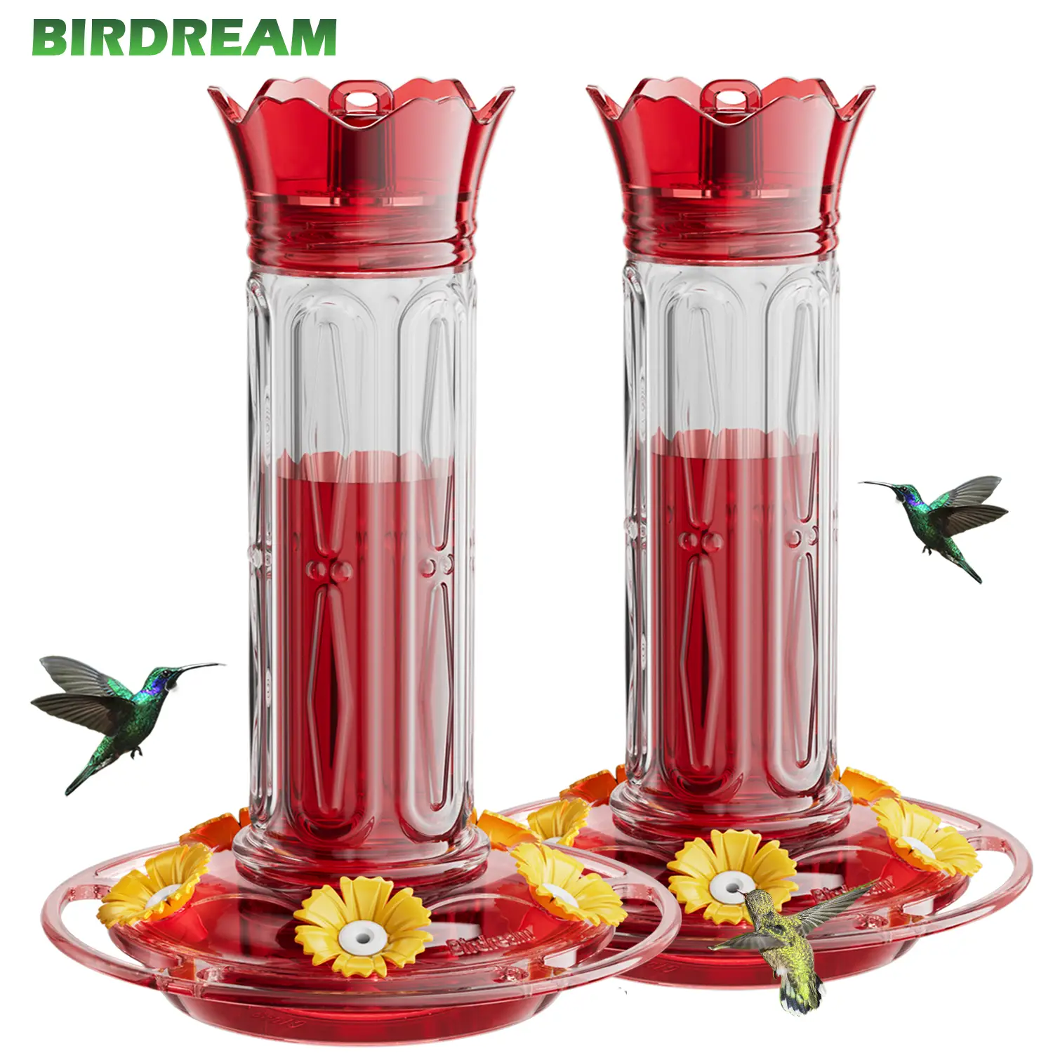 Birdream Hummingbird Feeders for Outdoors Hanging 20 Ounces 10 Feeding Ports, 2 Pack Plastic Humming Bird Feeder with Ant Moat Brush Leak Proof