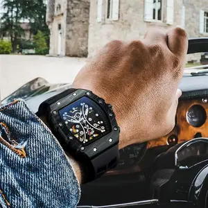 Barrel Skeleton Men's 40MM Mechanical Watch Large Dial Automatic Self-Winding Luminous Party Trendy Holiday Gift Street Punk Fashion with Gift Box Packaging