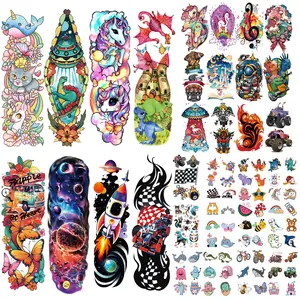 52 Tattoo Stickers Full Arm Washable Waterproof Kitten Racing UFO Rocket Space Cute Pattern Stickers