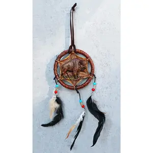 Ebros Native American Sacred Buffalo Bison Cattle Dreamcatcher With 3 Beaded Feathers