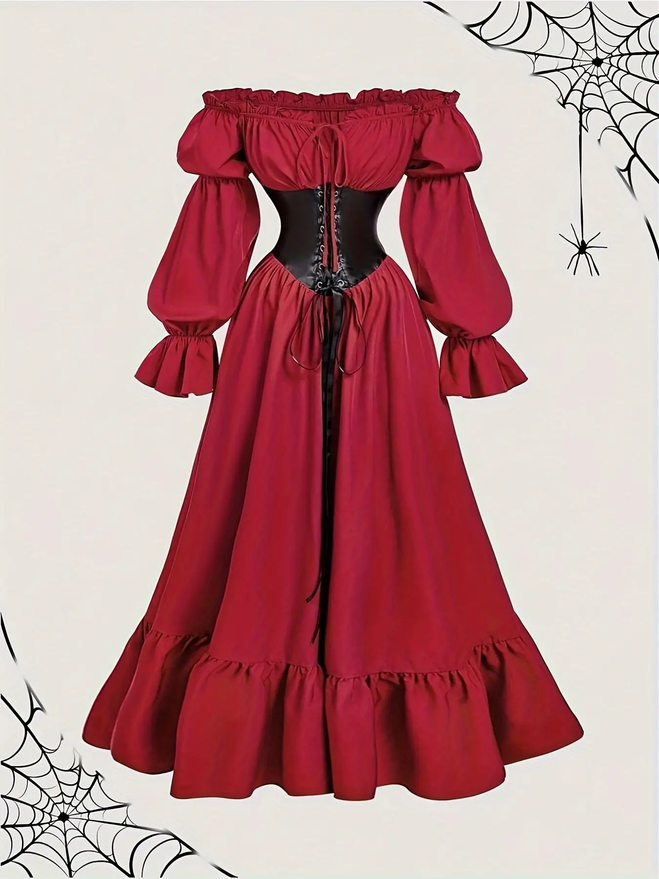 Vintage Rich Color Contrast Ruffled Long Sleeve Fitted Dress, Baroque Style, Luxurious Court Look, Womenswear, Formal, Aesthetic, Party, Birthday, Ball, Cruise, Festival, Bodysuit Dress