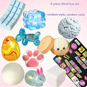 8-piece set of soft and stress relieving squeeze music blind box set, randomly available in 8 colors and styles, with brightly colored squeeze type stress relieving toys, suitable as party gifts and birthday gifts for boys, girls, and party guests