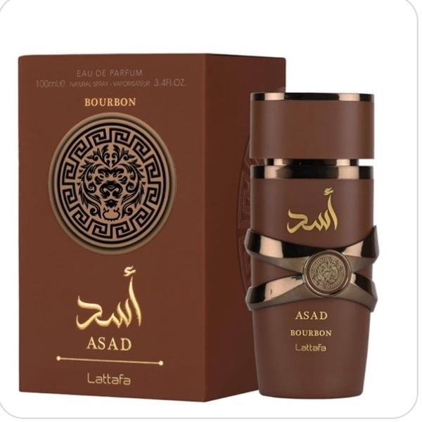 Lattafa Asad Bourbon Unisex Eau de Parfum Spray 3.4 Ounce / 100 ml - Elegant Fragrance with Cacao, Lavender, Nutmeg, and More