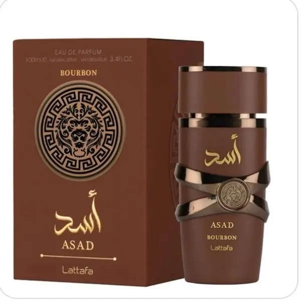 Lattafa Asad Bourbon Unisex Eau de Parfum Spray 3.4 Ounce / 100 ml - Elegant Fragrance with Cacao, Lavender, Nutmeg, and More