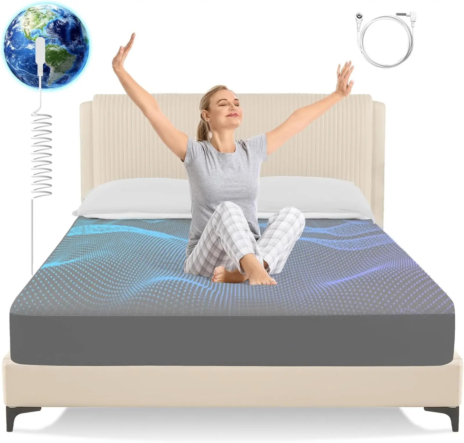 ONEAMG Grounding Bed Sheets 10% Pure Silver Fiber + 90% Organic Cotton Bedding Grounding Kit,Comfortable sleep,Bedding sheets,Bedsheet for All Seasons