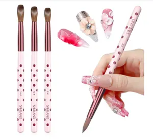 SAVILAND 3PCS Acrylic Nail Brush Set: Size 8/10/14 Kolinsky Acrylic Brush Professional Nail Brushes for Acrylics Powder, 3D Carving & Nails Extensions, Pink Manicure Tool for DIY Home Salon