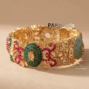 Nauratan Openable Single Bangle, Multi Color Stone Bracelet, Pakistani Jewelry, Size 2.4, 2.6, & 28