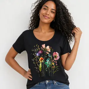 Wildflower Shirt Botanical Graphic Tee Women Aesthetic Floral Print Cottagecore Nature Art Relaxed Fit Trendy Top Plant Lover Gift