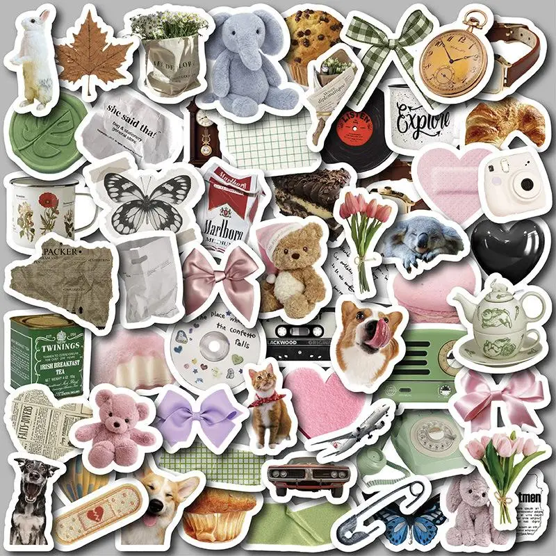 Cute Cartoon Self Adhesive Sticker Gift, 58pcs Scrapbooking & Journal Making Material Paper, DIY Decorative Sticker for Stationery Computer Water Bott