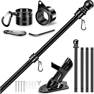 5FT Thicken Spinning Stainless Steel House Flag Pole Kit, 1" Outside Flagpole for House Porch Wall Mount with 2-Position Holder Bracket & 360° Flag Ring, Fits 3x5 Flag, Black
