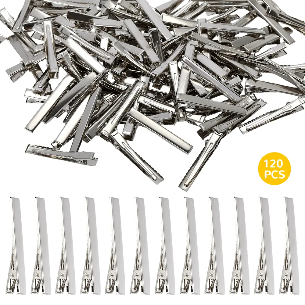  120 PCS 2.16 inch Silver Hair Clips, Single Prong Flat Metal Hair Bow, Alligator Clips for Bows Making Crafts, Crocodile Hair Clip Silver Hair Clip Single Claw
