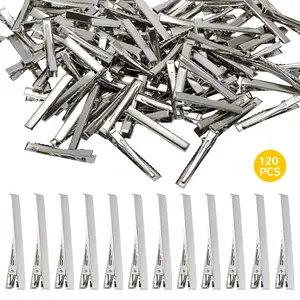  120 PCS 2.16 inch Silver Hair Clips, Single Prong Flat Metal Hair Bow, Alligator Clips for Bows Making Crafts, Crocodile Hair Clip Silver Hair Clip Single Claw
