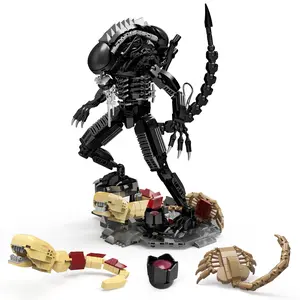 Xenomorph Action Figures Building Set with Facehugger Chestburster & Egg 882pcs Movale Joints for Classic Poses Horror Collection for Movie Fans Boys Birthday Easter Gifts