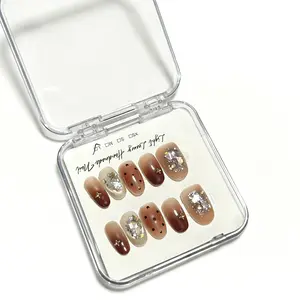 Handmade Press On Nails | CurvLife Nail | DIY Nail Art | 10Pcs Medium Almond False Nails | Caramel Amber Glossy Finish with Sparkling Embellishments | Easy to Apply, Comfortable Fit & Long Lasting | Ideal for Daily, Business and Elegant Themed Occasions