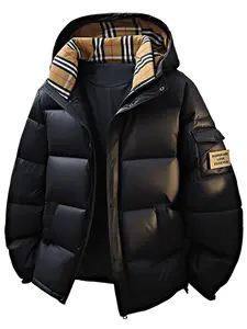 Men's High-Quality Thick Warm Windproof Down Jacket, Gold Hooded Fashion Brand Luxury Casual Loose Short Cotton Coat