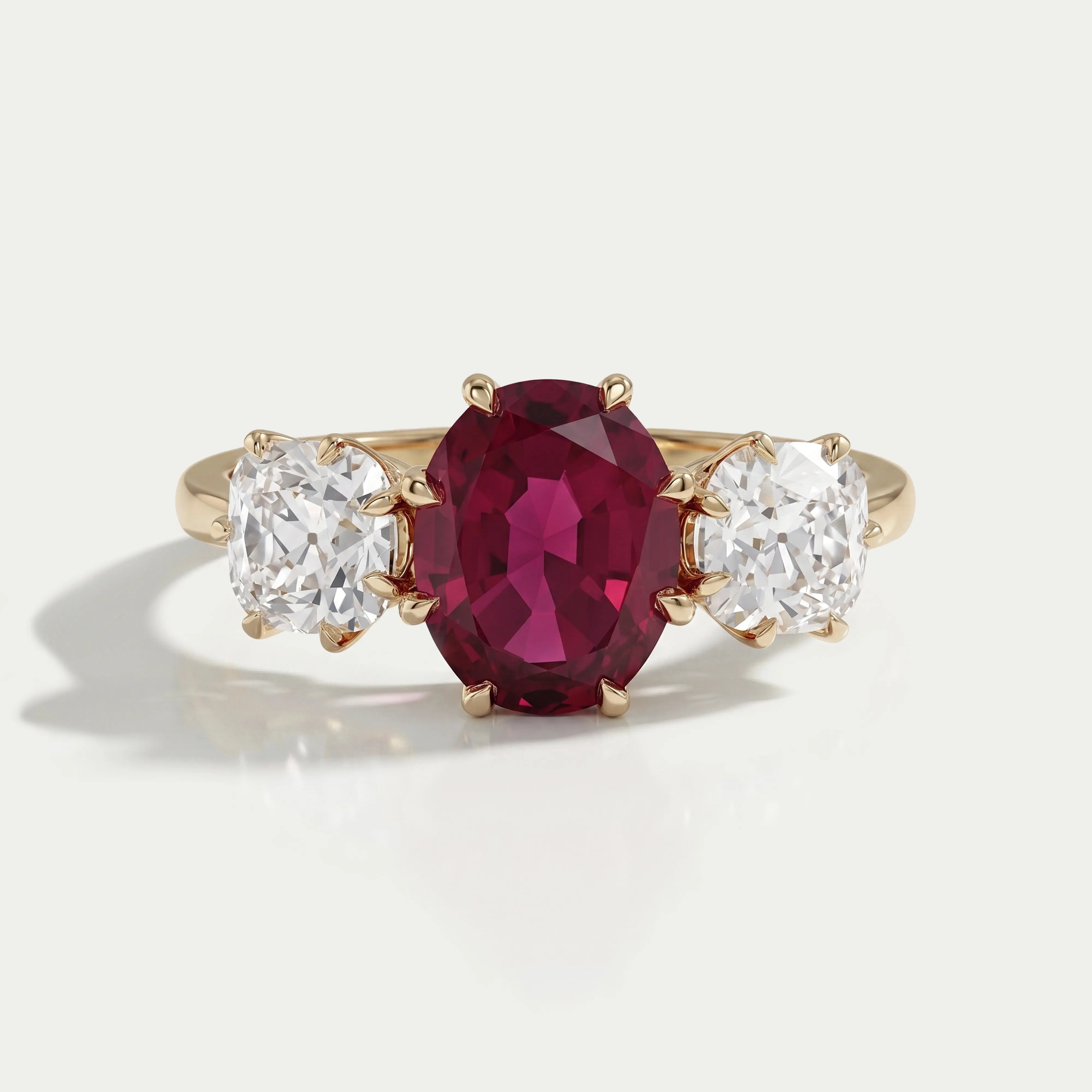 Three Stone Ruby Oval Gemstone Engagement Ring