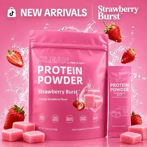Strawberry Burst Clear Protein Powder - Ultra-Filtered Whey Protein | 20g Protein, 80 Calories, 0g Sugar, Gluten Free, Sweet & Juicy Creamy Strawberry Flavor | 10 Servings