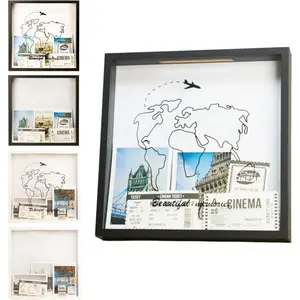 Adventure Archive Box, Travel Shadow Box with Slot, Shadow Box with Slot, Black and White, Store Memories:  from Different Countries, Photos, Plane Tickets, Movie Tickets (Black, 12x12)