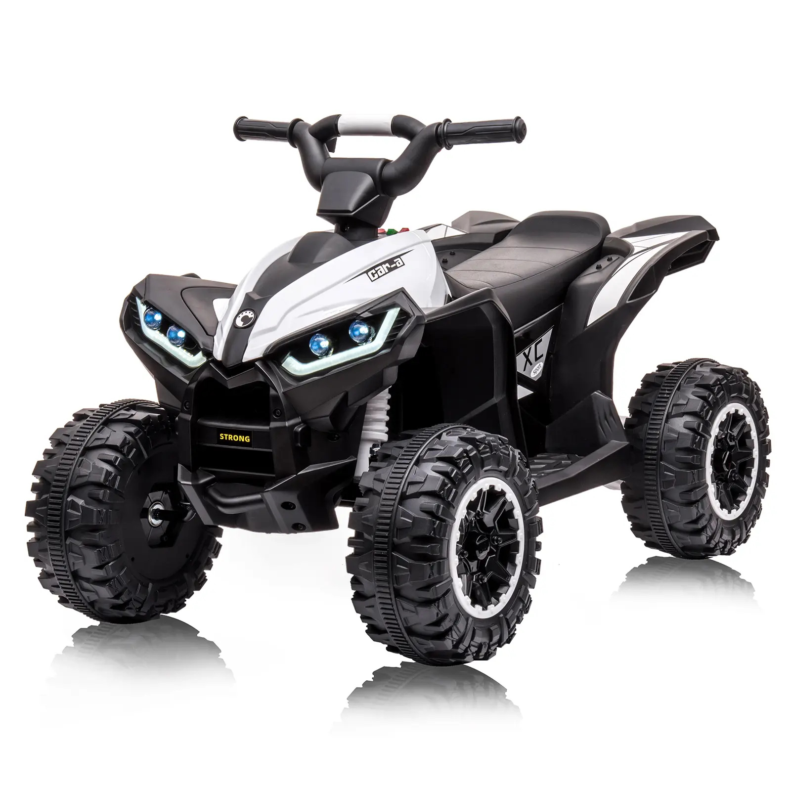 【Christmas Gift】Acekool 12V Battery-Powered Kids Ride-On 4 Wheeler Quad Toy Vehicle, 4-Wheel Design, Polypropylene Material, Built-In Music Speakers, LED Lights, High-Low Speeds for Outdoor Adventures, White, Four Wheel Design