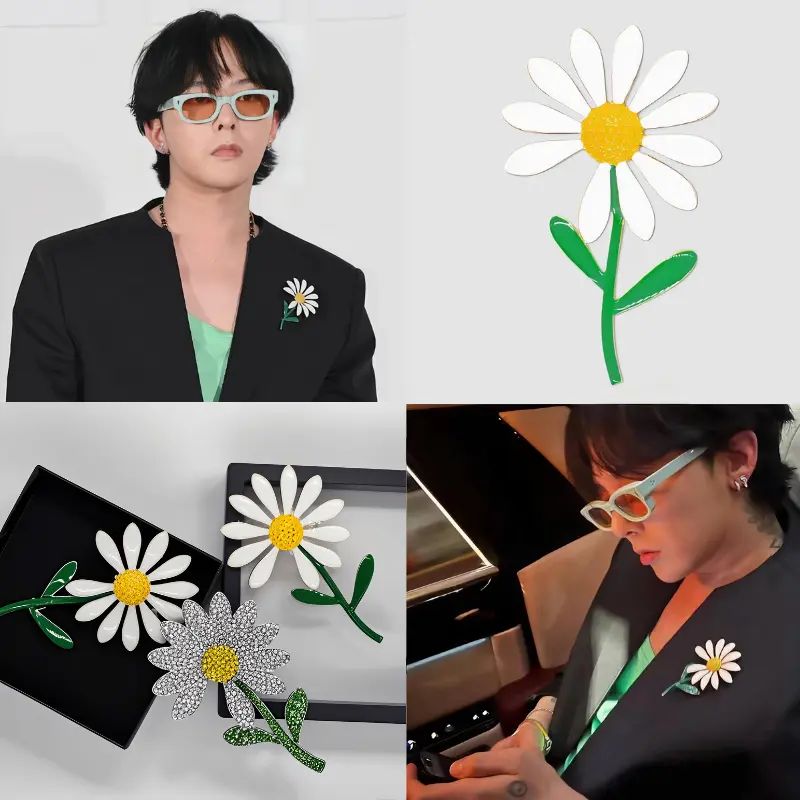 PMO large petal daisy diamond studded brooch G-Dragon same style ins sunflower metal badge men's and women's accessories