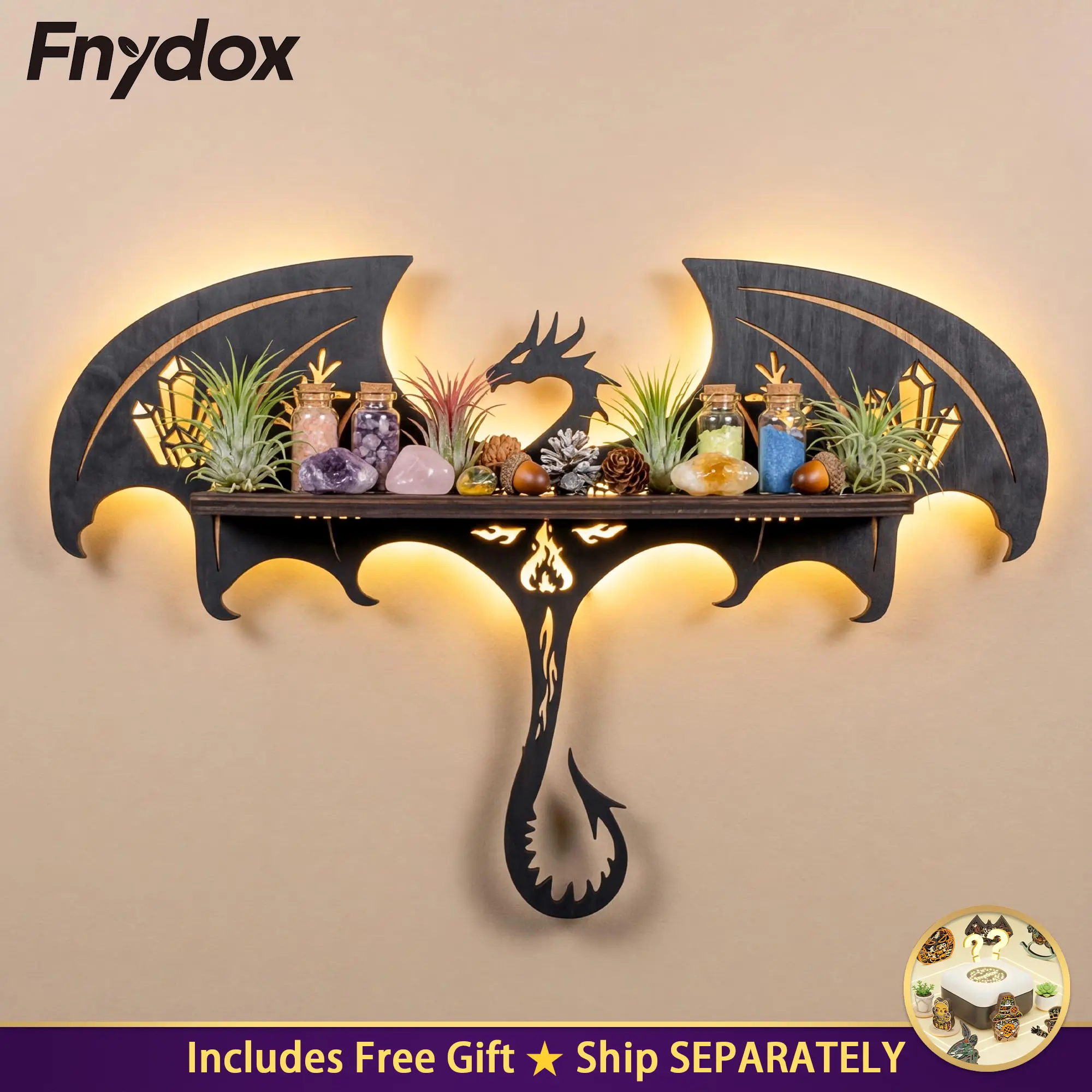Dragon Decor with LED, Dragon Wall Shelf, Dragon Night Light, Dragon Gift | Dragon Decorations, Fantasy Decor, Dragon Figurine, Crystal Shelf, Wall Art, Trinket Shelves