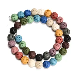 Multi Color Lava Rock Stone Round Beads 6mm 8mm 10mm 15.5'' Strand Adjustable Beaded Jewelry DIY Beading Accessories