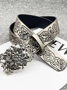 Punk-style personalized retro embossed hollow belt, Y2K trendy and versatile for hot girls, gothic dark style, unisex, fashion accessory, stylish and durable in appearance