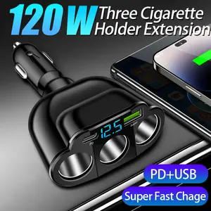 【Nuokqi】3-Cigarette lighter Car Charger With A Maximum Output Of Truck Accessories, And It Also Comes With PD/USB-Super Functionality And A Digital Display That Can Show Voltage Carplay Hdmi Adapter