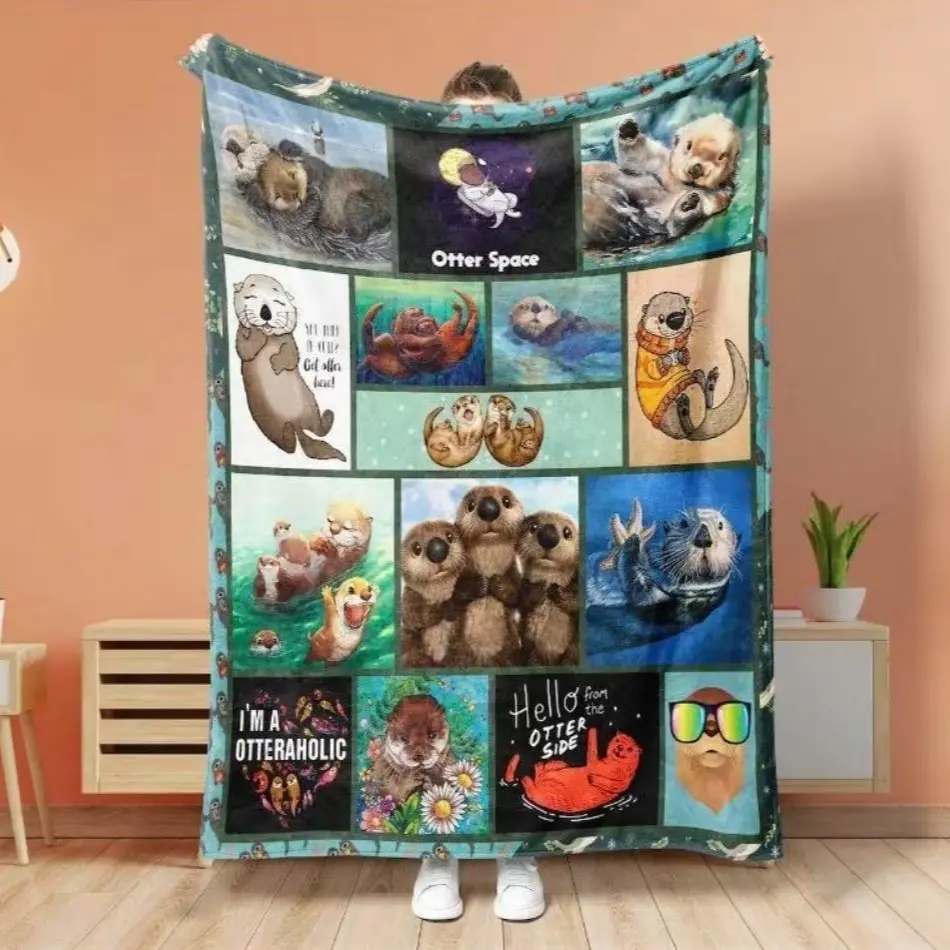 Funny Otter Blanket, Cute Otter Blanket, Otteraholic Blanket, Love Otter Blanket, Otter Fleece Sherpa Blanket, Otter Lover Blanket