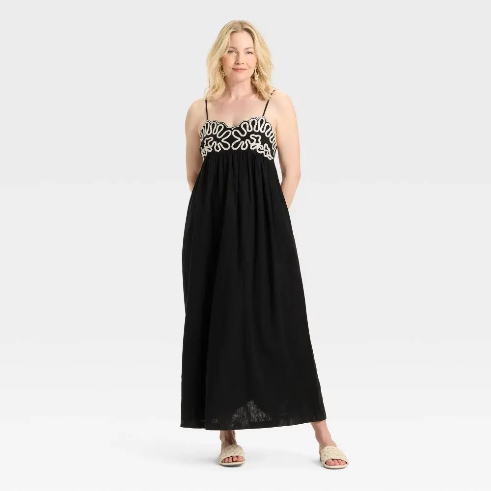 Women's Crewel Maxi A-Line Dress - A