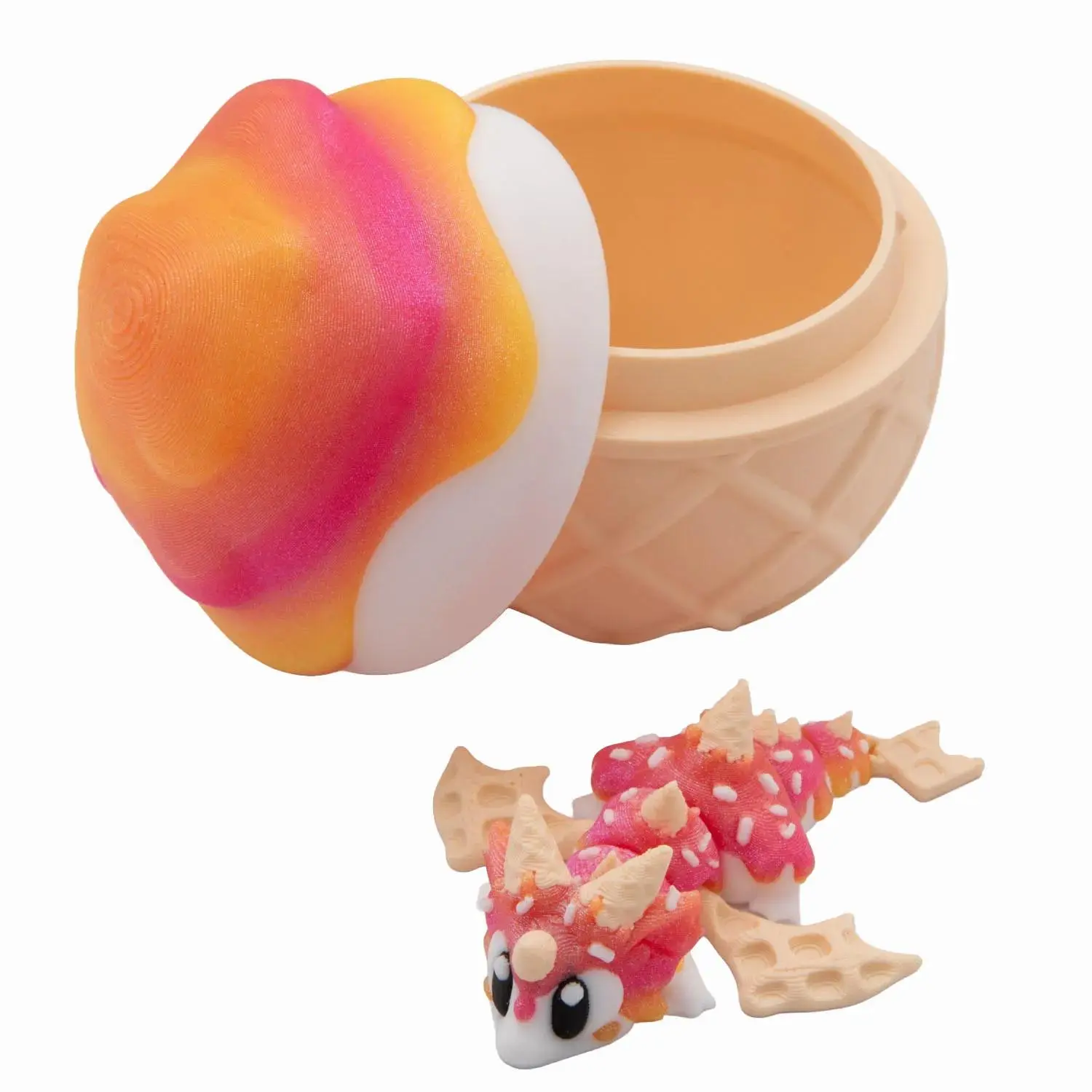 3D-Printed Plastic Segmented Shimmer Dragon Fidget Toys Collectibles Set - 2 Pcs, 2.5"x3", Ice Cream Egg Fun, Smooth Jointed Move, for Fantasy Play (Toys & Hobbies DIY Beading Jewelry Making)