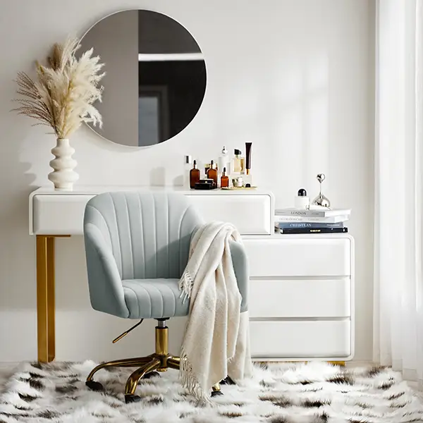 TINA'S HOME Elegant Velvet Vanity Chair with Golden Leg, Adjustable Height, Fixed Arms and Effortless Mobility, High Density Home Office Chair