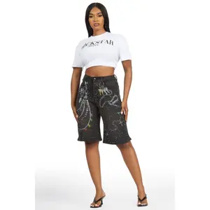 Anneshia Black Rhinestone Denim Jort