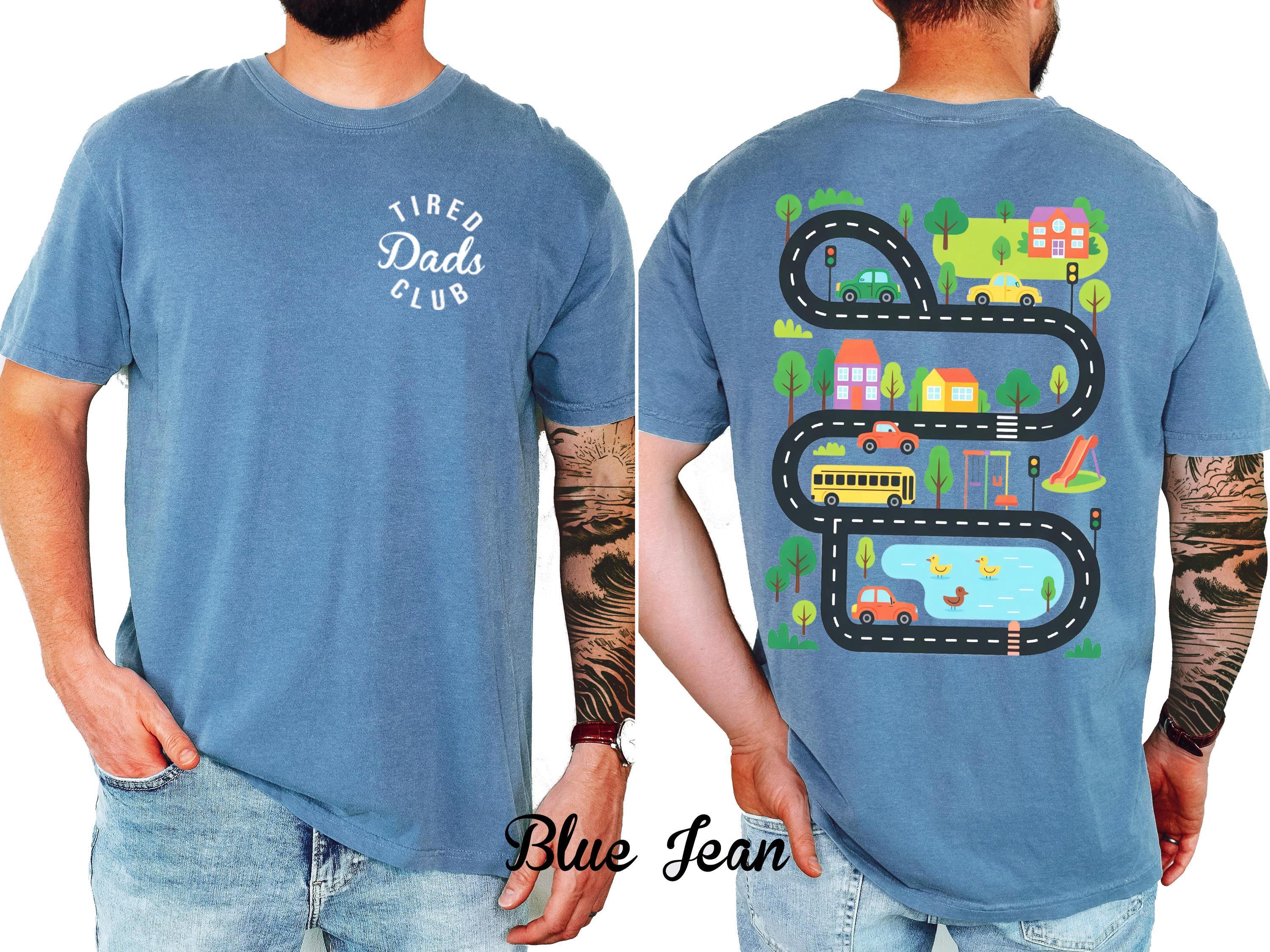 Comfort Colors Interactive Road Map Dad T-Shirt, Tired Dads Club 2-Sided Comfort Colors T-Shirt, Funny Dad Car Track Shirt, Kids Play Dad Back Shirt