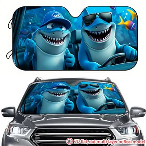1pc cartoon shark driving trip car sun visor 2D high-definition printing, car sun visor effectively blocks sunlight, suitable for General Motors SUV、 RV front windshield decoration