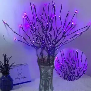 2 Pack Led Branch Light Battery Operated Lighted Branch Vase Filler Willow Tree Artificial Little Twig Power Brown 30 Inch 20 LED for Home Outdoor Indoor Romantic Decoration, Purple Light