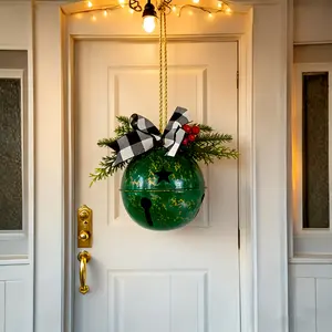 Decorative Cast Iron Christmas Bell with Butterfly Ornament, Gold Colors, Durable Hanging Bell for Doors Windows, 15cm Size