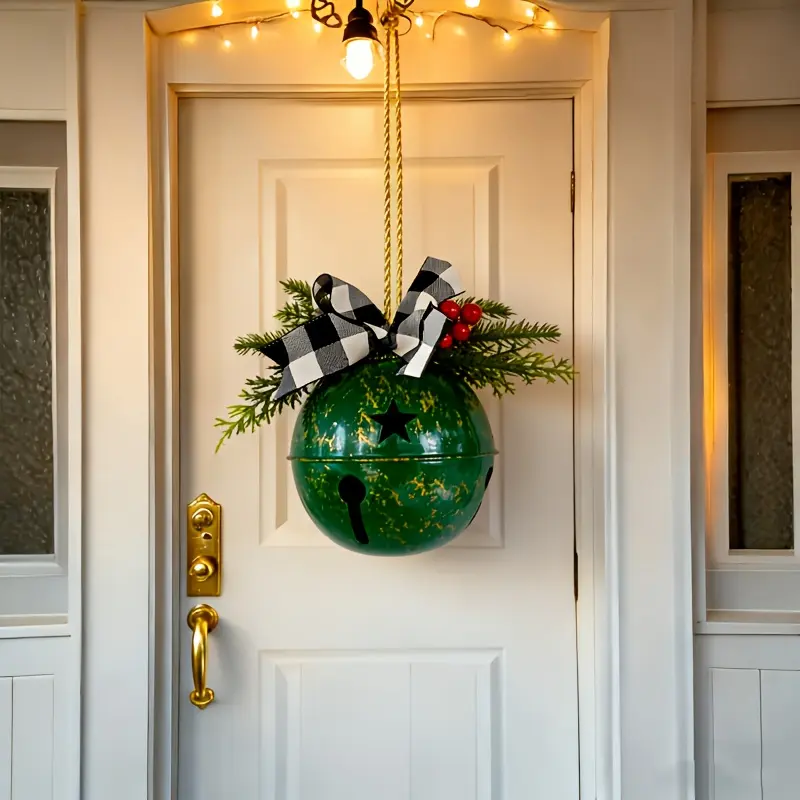 Decorative Cast Iron Christmas Bell with Butterfly Ornament, Gold Colors, Durable Hanging Bell for Doors Windows, 15cm Size