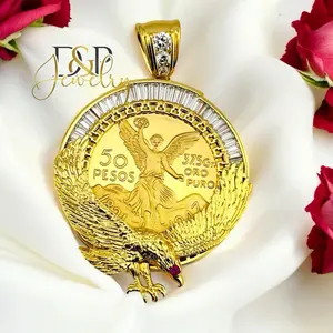 14k Gold Plated Centenary Big Mexican Coin Pendant with 50 Pesos Design